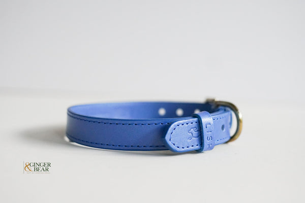 LISH Coopers Cobalt Blue Italian Leather Dog Collar