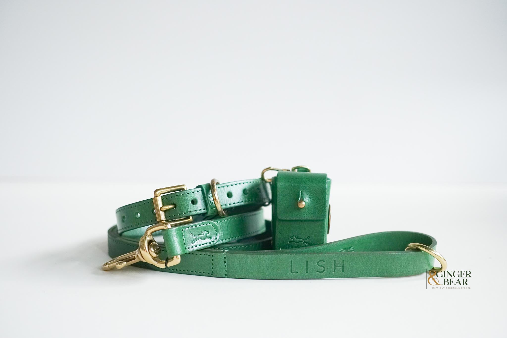 LISH Coopers Avocado Green Italian Leather Dog Lead