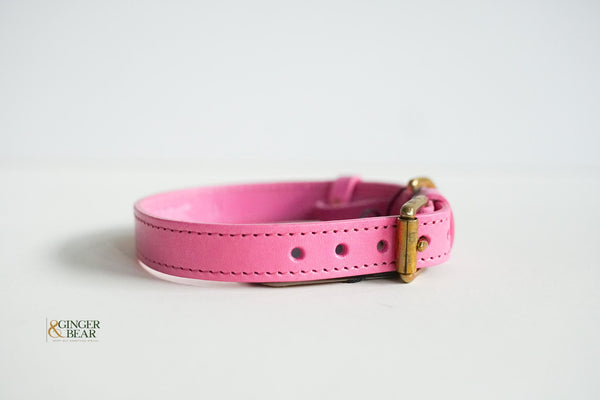 LISH Coopers Rhubarb Pink Italian Leather Dog Collar