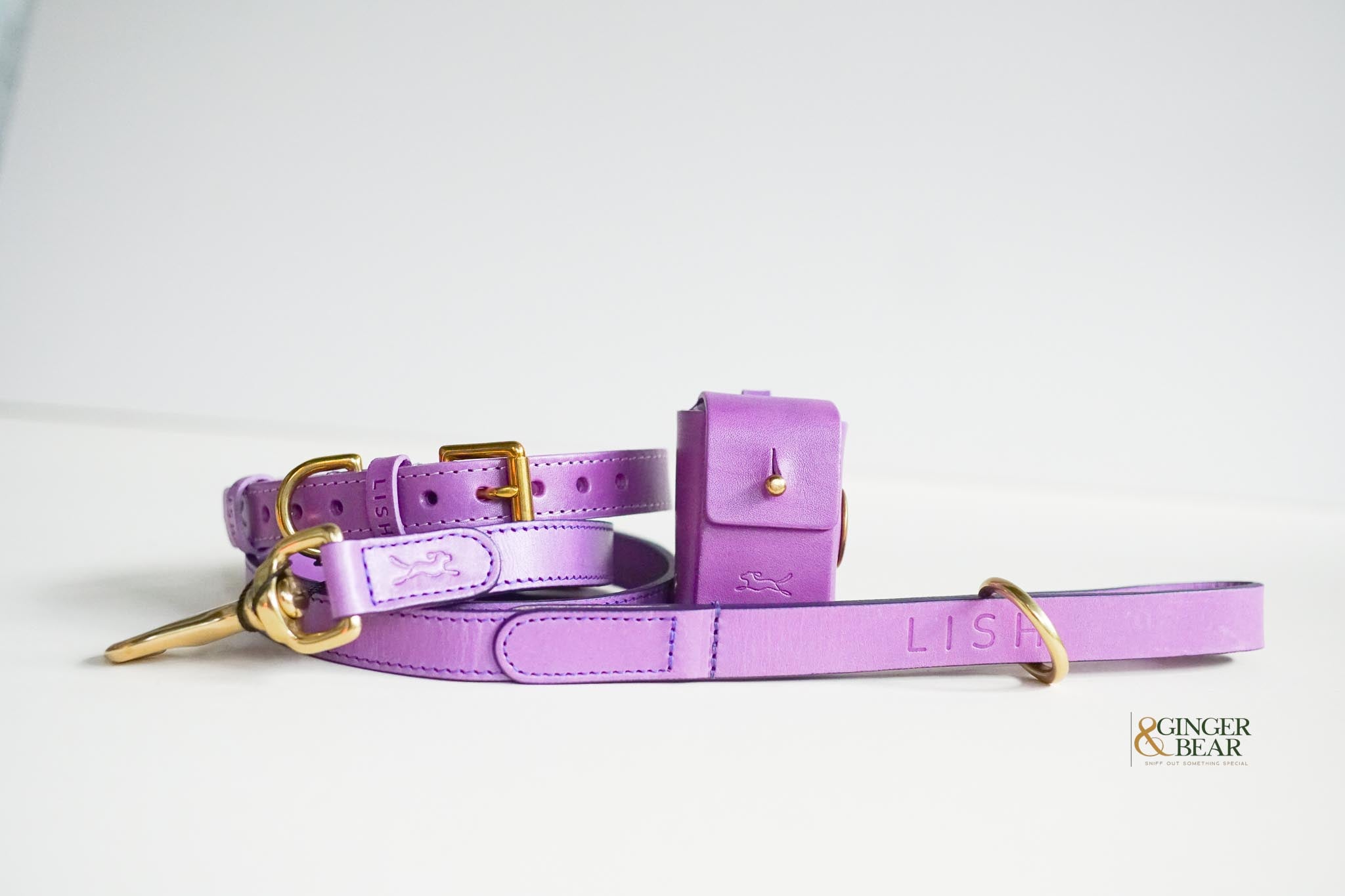 LISH Coopers Violet Purple Italian Leather Dog Collar
