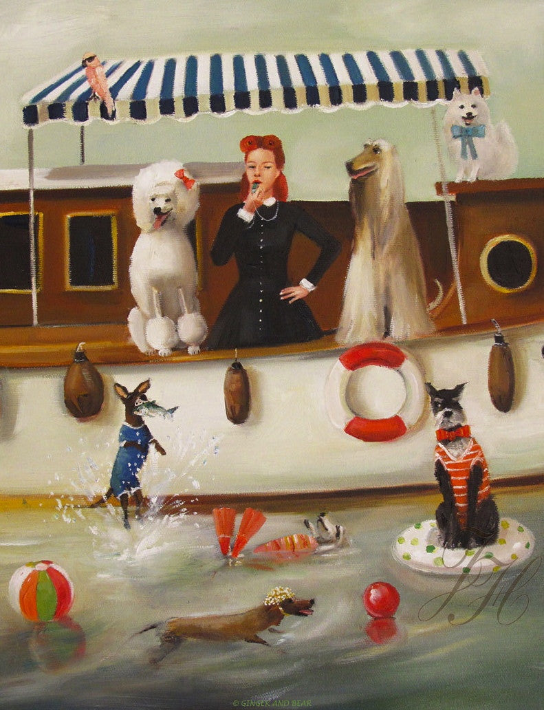 Art print, Miss Moon Was A Dog Governess. Lesson Nineteen: Be A Good Sport. Life Is More Fun When You Get Your Hair Wet.
