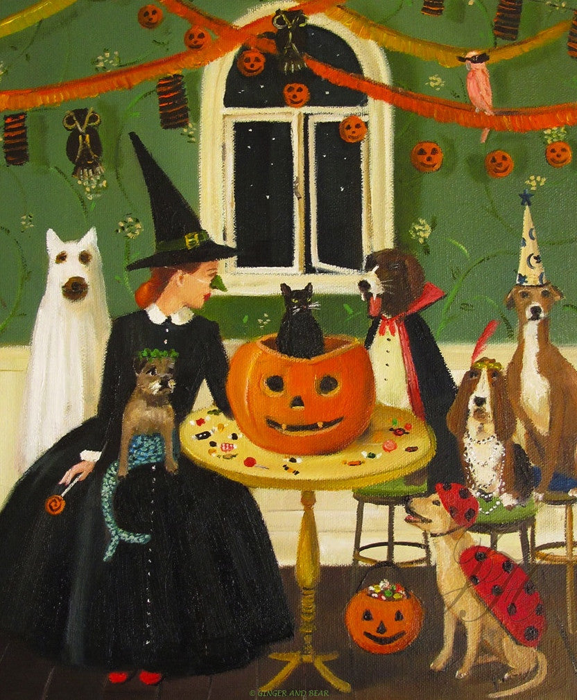 Art print, Miss Moon Was A Dog Governess. Lesson Ten: Sometimes Tricks Are Better Than Treats.