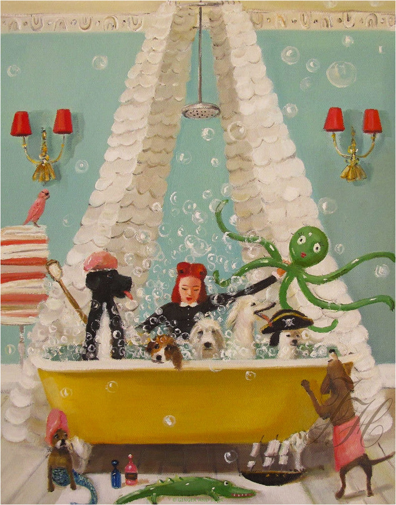 Art print, Miss Moon Was A Dog Governess. Lesson Thirteen: With A Splash Of Imagination, A Mundane Bath Becomes A Nautical Adventure.