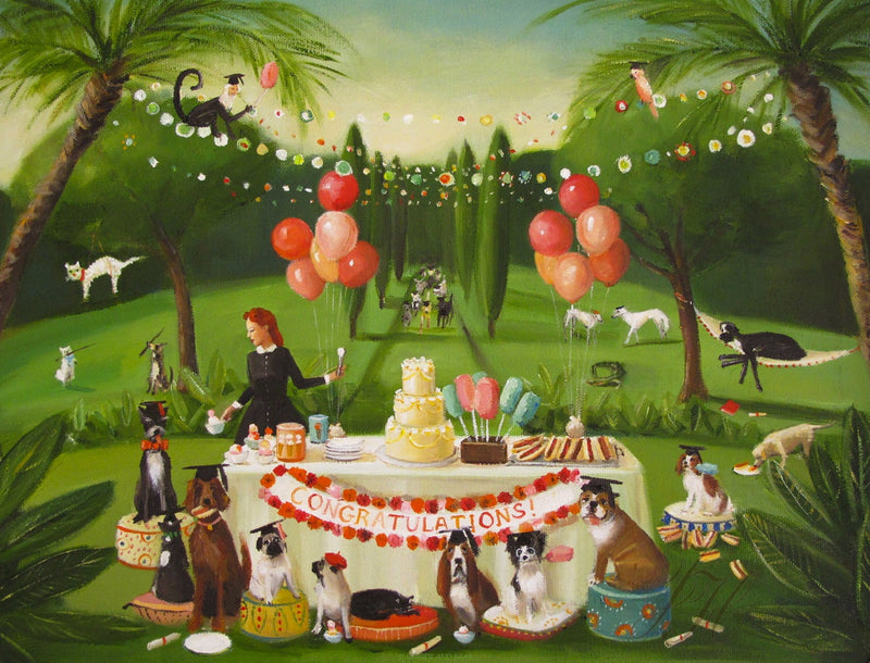 Art print, Miss Moon Was A Dog Governess. Lesson Twenty: Celebrate Your Accomplishments With Family And Good Friends.