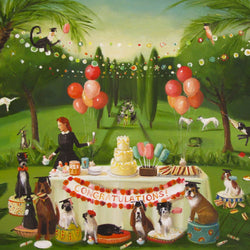 Art print, Miss Moon Was A Dog Governess. Lesson Twenty: Celebrate Your Accomplishments With Family And Good Friends.
