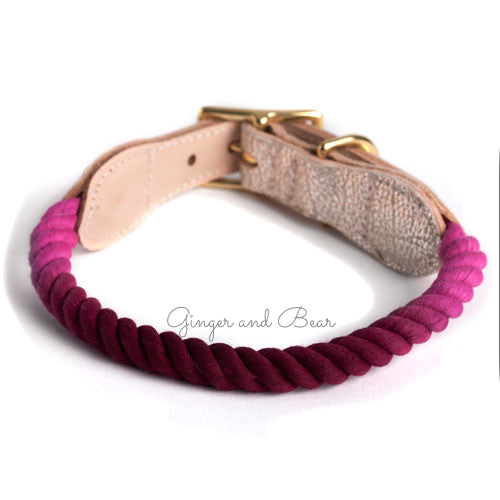 Rope and Leather Collar, Maroon Ombre with Metallic Leather