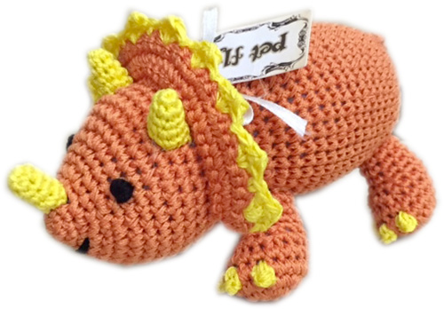 Organic Cotton Crocheted Dog toys, Bop the Triceratops