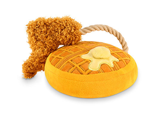 P.L.A.Y. Barking Brunch Plush Dog toys, Chicken and Woofles