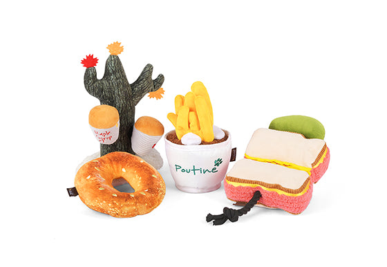 P.L.A.Y. Montreal Munchies Squeaky Plush Dog toys, Mon-treat-al Smoked Meat Sandwich