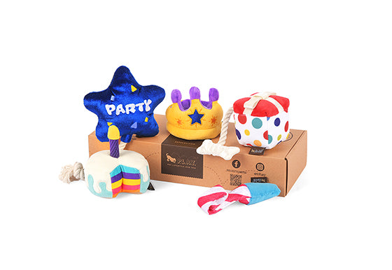 P.L.A.Y. MINI Party Time Plush Dog toys, Bundle (mini sized)