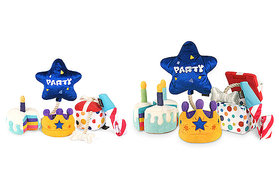 P.L.A.Y. MINI Party Time Plush Dog toys, Raise the Woof Party Horn (mini sized)