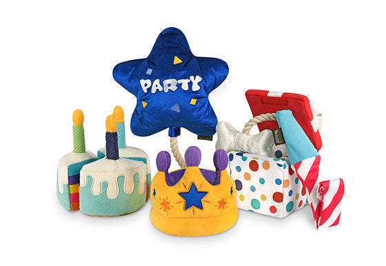 P.L.A.Y. Party Time Plush Dog toys, Raise the Woof Party Horn