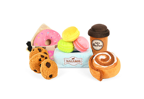 P.L.A.Y. Pup Cup Cafe Squeaky Plush Dog toys, Cookies n' Treats