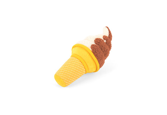 P.L.A.Y. Snack Attack Squeaky Plush Dog toys, Swirls n Slobbers Soft Serve