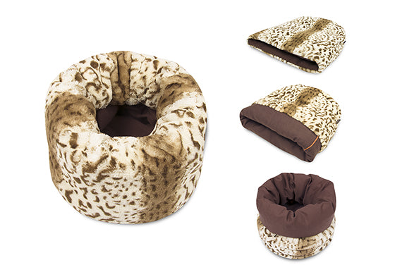 Snuggle Beds for Dogs and Cats: Leopard Brown