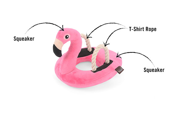 Tropical Paradise Squeaky Plush Dog toys, Flamingo Float