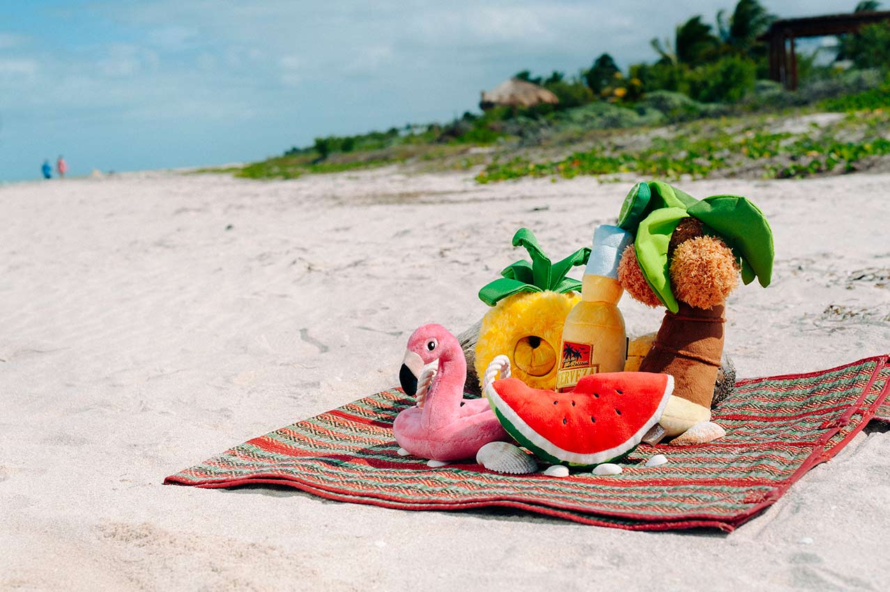 Tropical Paradise Squeaky Plush Dog toys, Wagging Watermelon