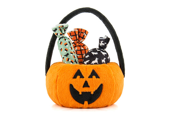 P.L.A.Y. Halloween Pumpkin Basket with Candies Plush Dog Toy