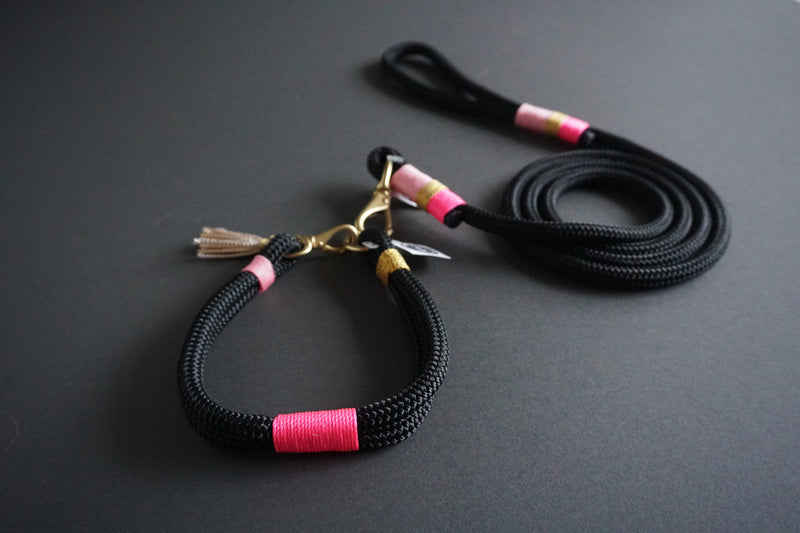 Rugged Wrist Dog Collar and Leash in French Presley Rope with tassel