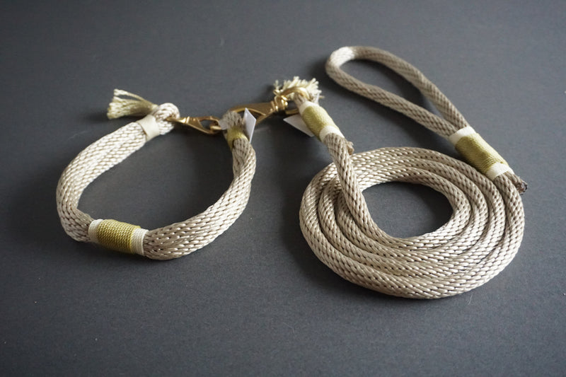 Rugged Wrist Dog Leash in Gold Olive Rope with Tassle