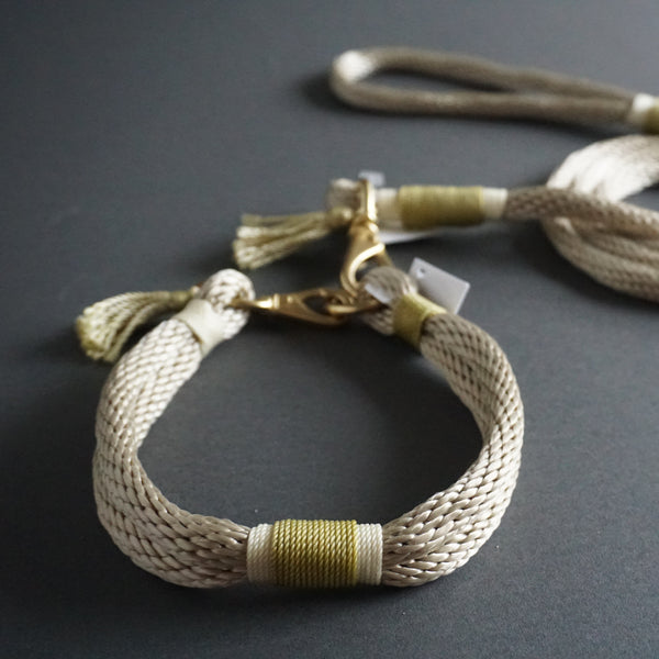 Rugged Wrist Dog Collar in Gold Olive Rope with Tassel