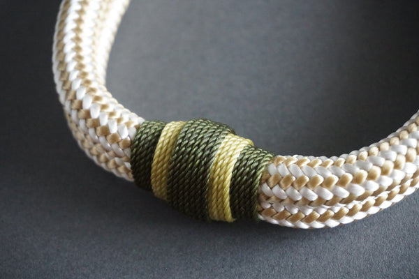 Rugged Wrist Dog Collar in Olive Green Rope with Tassle