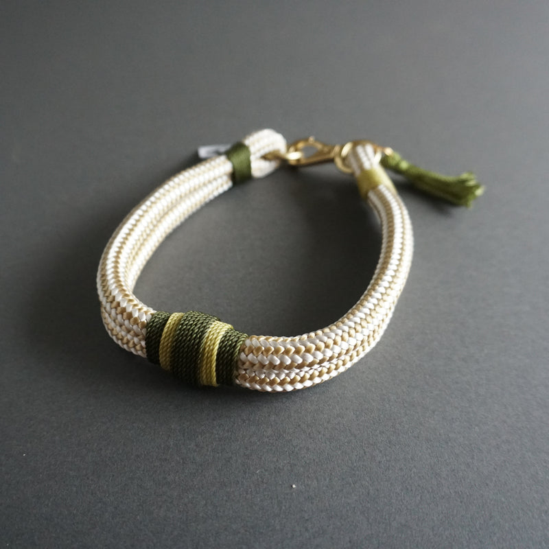 Rugged Wrist Dog Collar in Olive Green Rope with Tassle