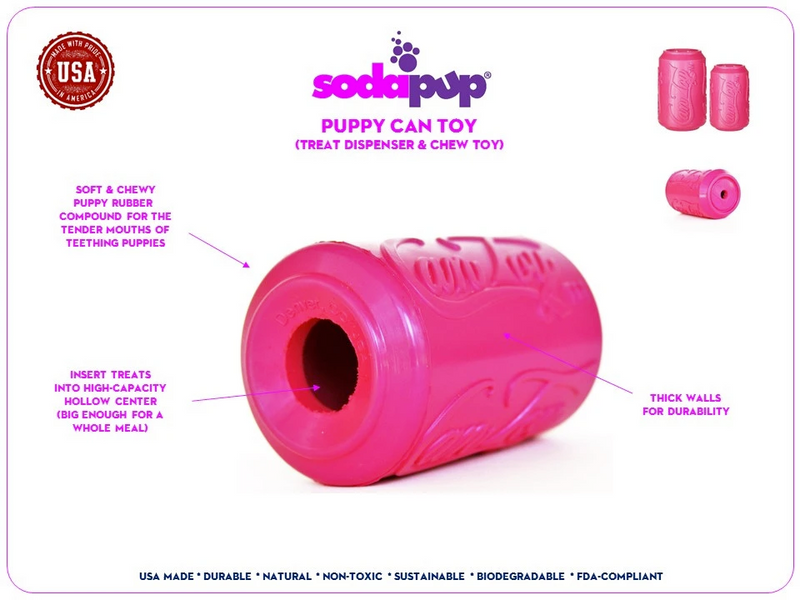 Natural Rubber Treat Dispenser Can Toy, Pink for Puppies
