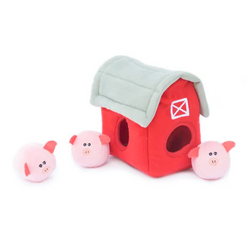 Zippy Burrow Sniff 'n Search Squeaky Dog Toy, Pig Barn with Bubble Babiez