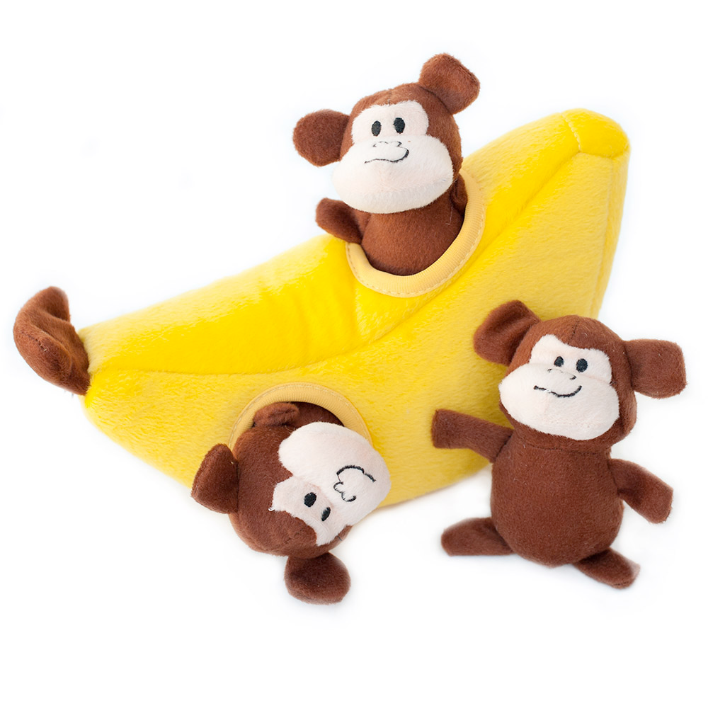 Zippy Burrow Sniff 'n Search Squeaky Dog Toy, Monkey 'n Banana