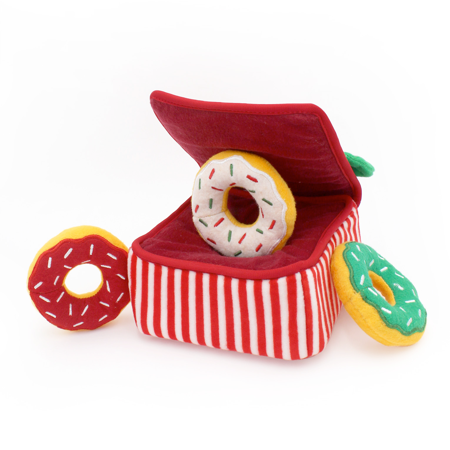 Zippy Burrow Sniff 'n Search Squeaky Dog Toy, Holiday Donutz Box