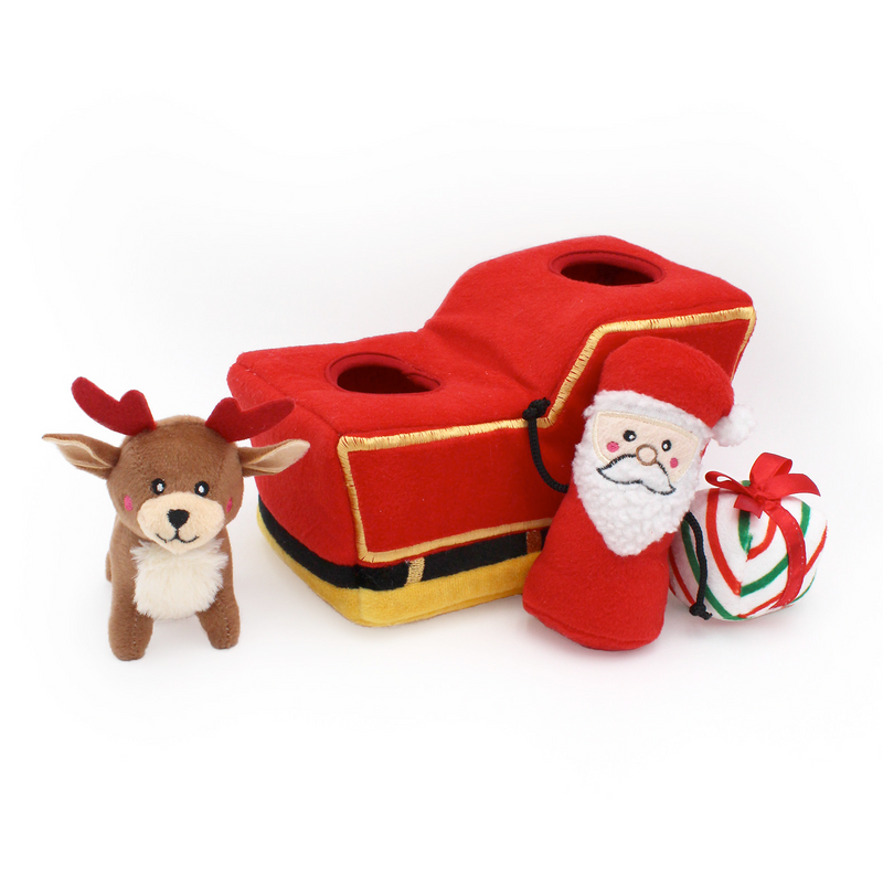 Zippy Holiday Burrow Sniff 'n Search Squeaky Dog Toy, Santa's Sleigh