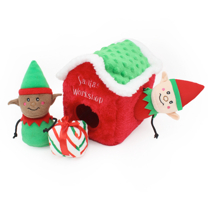 Zippy Holiday Burrow Sniff 'n Search Squeaky Dog Toy, Santa's Workshop