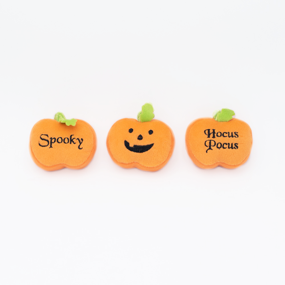 Miniz 3-Pack, Halloween Pumpkins, mini Squeaky Dog Toy