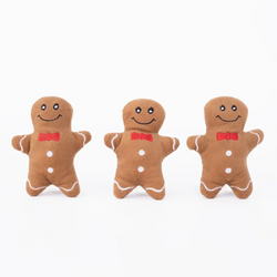 Miniz 3-Pack, Gingerbread Men, mini Squeaky Dog Toy