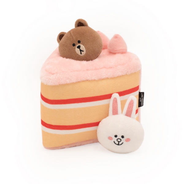 Zippy Line Friends Burrow Squeaky Dog Toy, Nom Nomz Brown and Cony in Cake