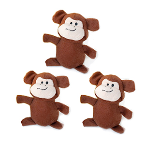 Miniz 3-Pack, Monkeys, mini Squeaky Dog Toy