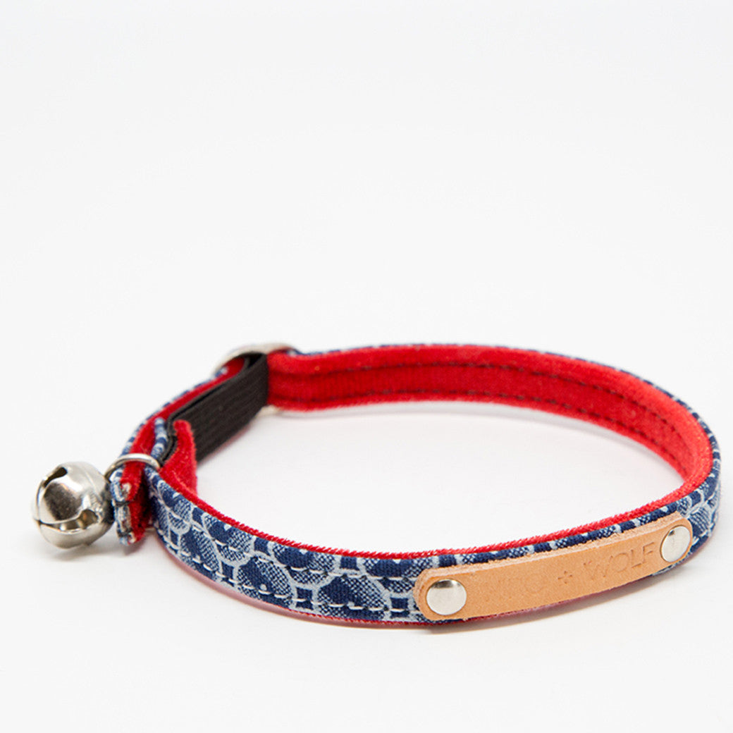 Hiro+Wolf Cat Collar, ShweShwe Navy Circles