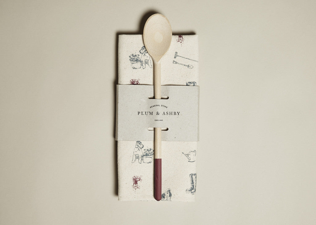 Tea towel and Wooden Spoon Gift Set: Bertie gardening print
