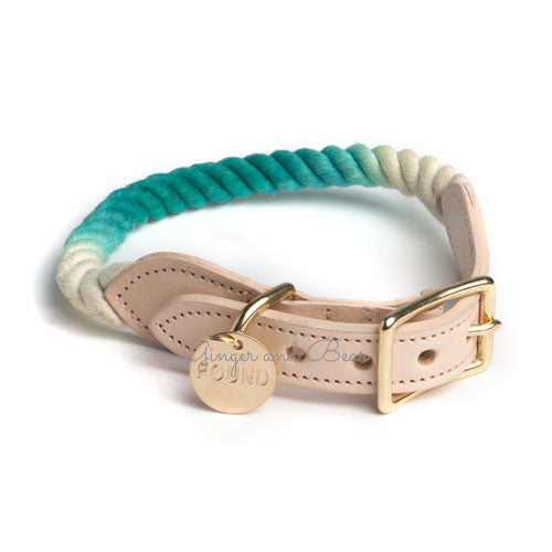 Rope and Leather Collar, Teal